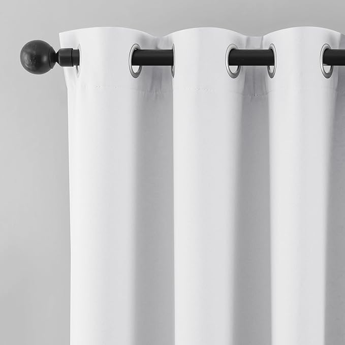Beauoop White 100% Blackout Curtains 63 Inch Long 2 Panels for Bedroom Living Room Solid Room Darkening Thermal Insulated Soundproof Energy Saving Grommet Top Window Treatment Drapes,52x63 2 Set