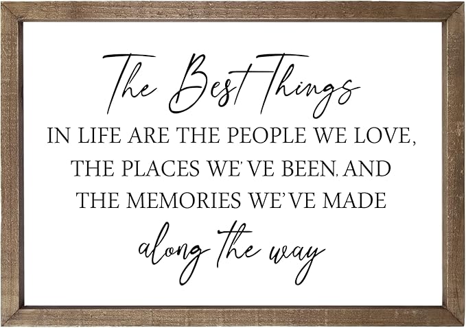 Comurdyo The Best Things in Life Sign 15.7''×11'' Framed Wood Memories Inspirational Quotes Wall Decor Vintage Farmhouse Wedding Gifts Sign Wall Art for family Home Bedroom (Wood)