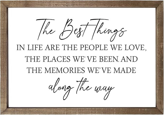 Comurdyo The Best Things in Life Sign 15.7''×11'' Framed Wood Memories Inspirational Quotes Wall Decor Vintage Farmhouse Wedding Gifts Sign Wall Art for family Home Bedroom (Wood)