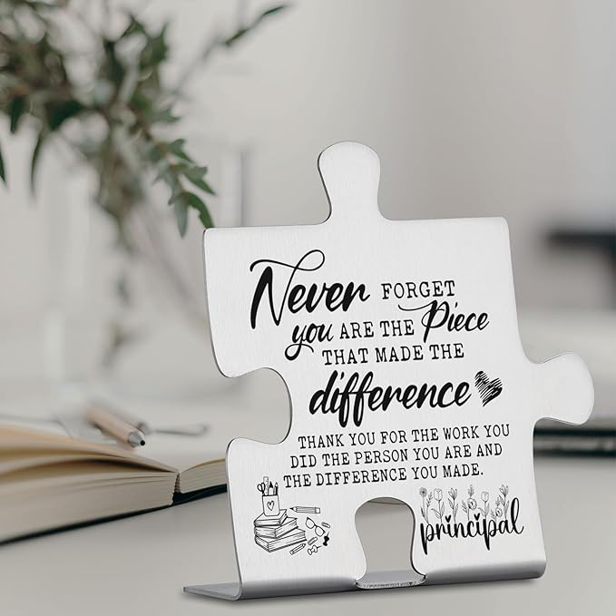 Principal Appreciation Gifts, Thank You Gifts for Principal Week Birthday Christmas Team Office Ornament Decor Stainless Steel Puzzle Piece Decorative Signs Plaques YCC2