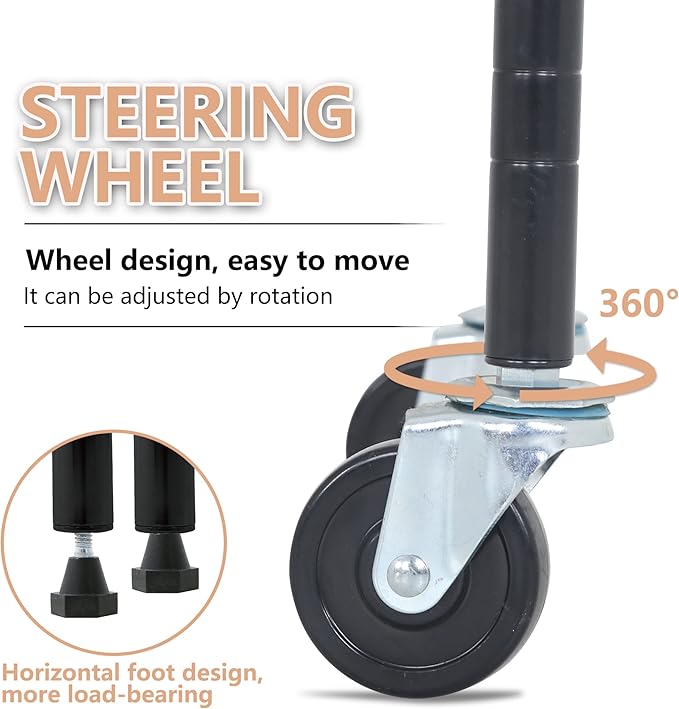 BestOffice | 4-Tier Wire Storage Shelves with Wheels | 36x14x62 | Black | Adjustable Racks | Heavy-Duty Metal Shelf, Holds Upto 500 lbs | No-Tool Assembly | Ideal for Home & Garage Shelving