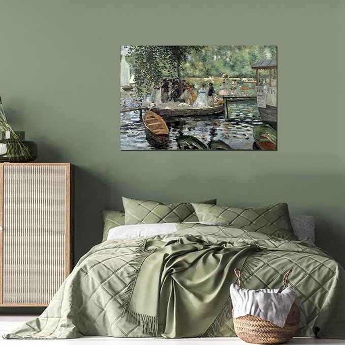 La Grenouillere By Pierre Auguste Renoir Modern Master Bedroom Decor Canvas Print Vintage Artwork Landscape Picture for Living Room Home Office Wall Decor Framed 24x36inch