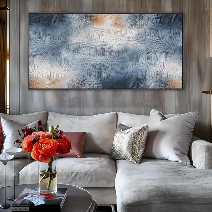 youkuart Wall Art Water Inspired Ripple Abstract Wall Decor Blue Orangen Modern Artwork for Living Room Bedroom Dining Room Home Office Decor Large Framed Ready to Hang 20"x40"