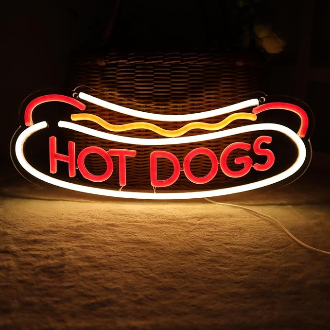 Balanar HOT DOGS Neon Signs for Wall Decor Neon Lights for HOT DOGS Shop Led Business Signs Suitable for Fast Food shops Christmas Birthday Party Gift Led Art Wall Hanging Decorative Lights