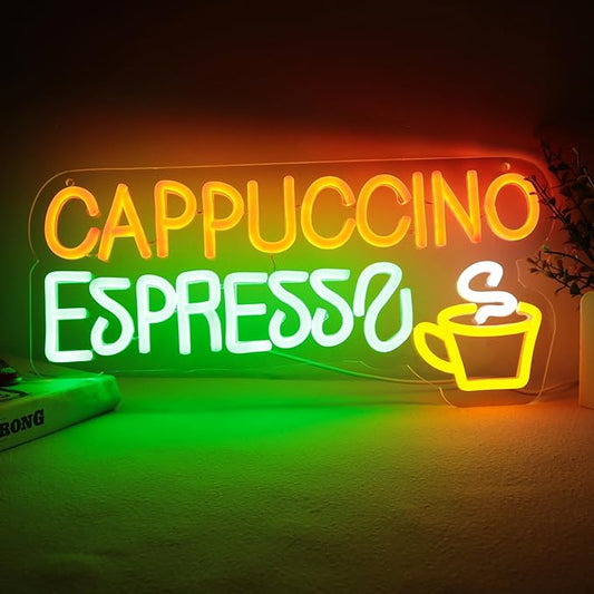 Balanar Cappuccino Espresso Neon Signs Beer Bar Sign Led Lights for Coffee Bar Wall Decor Bistro Cafe Shop Man Cave Party Christmas Gift 16.1 * 7.7inch