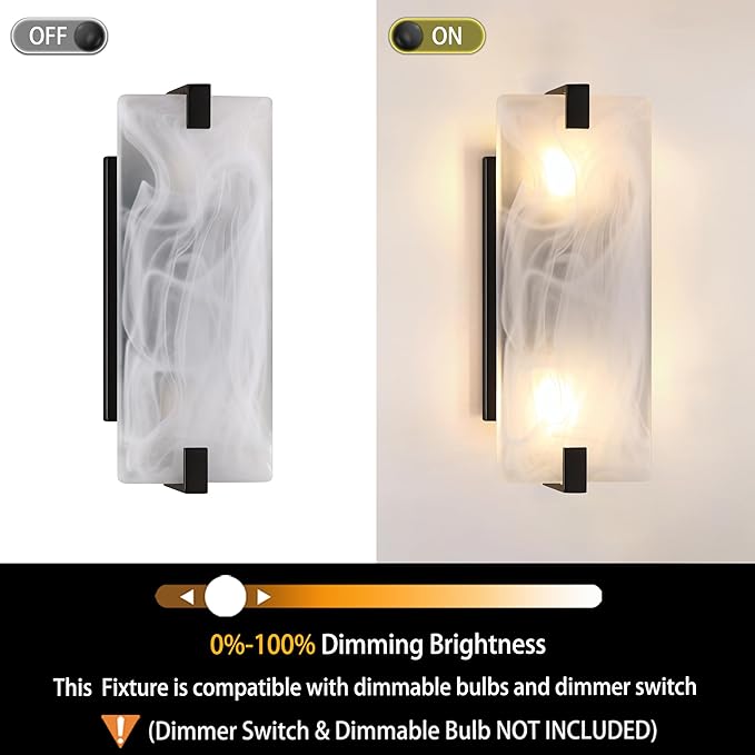 Leading Lighting 2 Light Square Frosted Glass Bathroom Wall Sconce Modern Concise Style Wall Light Fixture,Black Finish for Bedroom Hallway Bedside