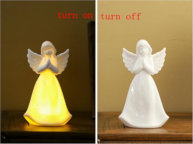 ADAVAS.Y&G Praying Angel Night Light Lighted up Angel Prayer Porcelain Angel Figurine with Lighting, White 7" H