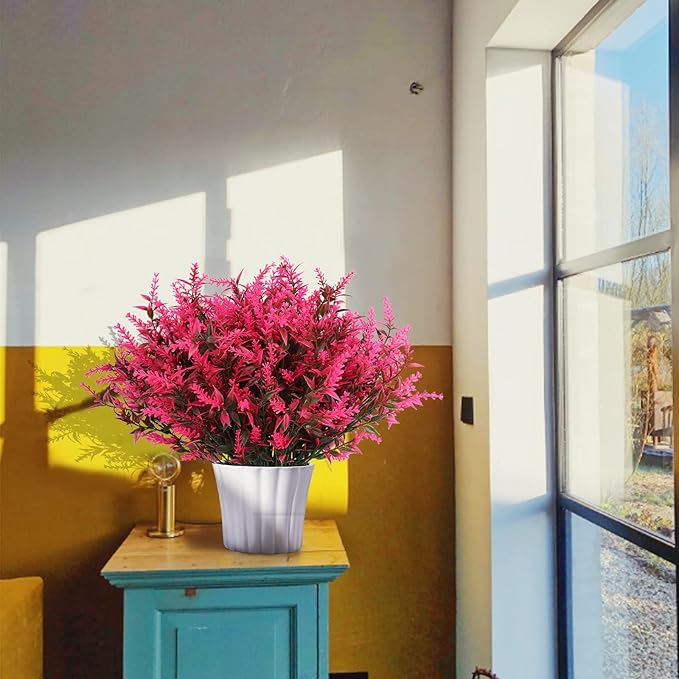 12 Bundles Artificial Flowers for Outdoor Decoration, Spring Decoration UV Resistant Faux Outdoor Plastic Greenery Shrubs Plants Artificial Fake Flowers Hanging Planter Home Garden Decor(Pink)