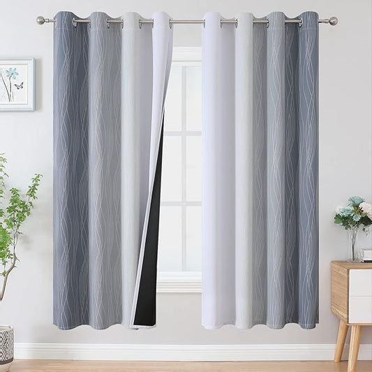 Estelar Textiler Full Room Darkening Greyish White and Grey Blackout Curtains 72 Inch Length 2 Panels Set, Ombre Thermal Insulated Full Light Blocking Grommet Gray Blackout Drapes for Bedroom, 52Wx72L