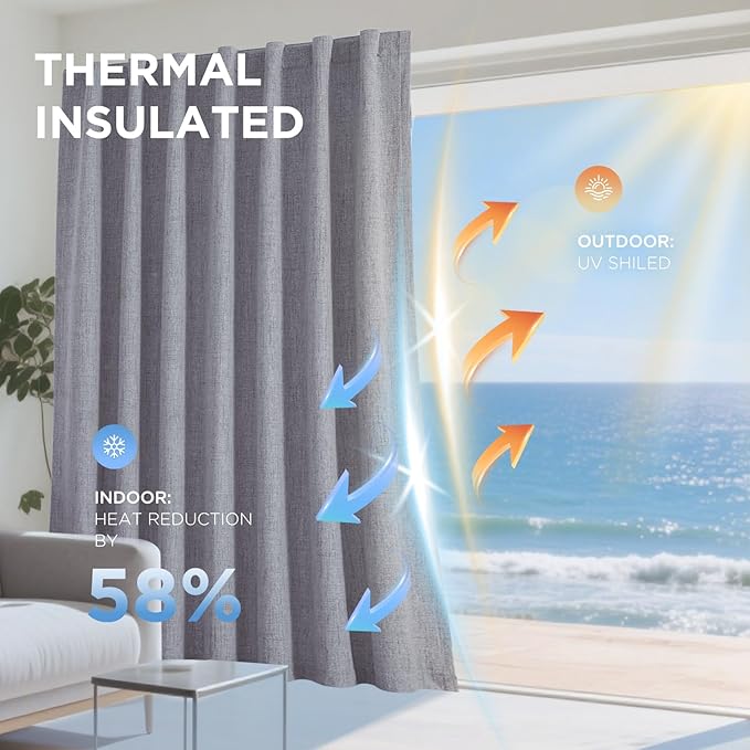Joydeco Blackout Curtains for Bedroom - 120 Inch Long 100% Light Blocking 2 Panels Light Grey Drapes, Thermal Insulated Room Darkening Curtains, Linen Textured for Living Room, Rod Pocket & Back Tabs