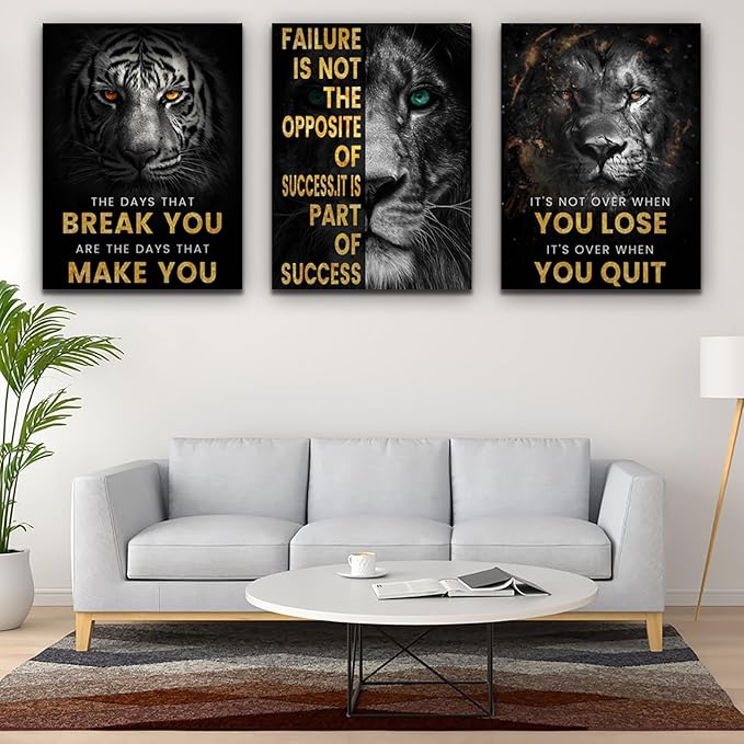 Motivational Wall Decor Posters Inspirational Wall Art Framed Posters Canvas Wall Art Set Picture Paintings for Office Living Room Bedroom Wall Decorations Artwork Home Wall Decor (36''W x 16''H)