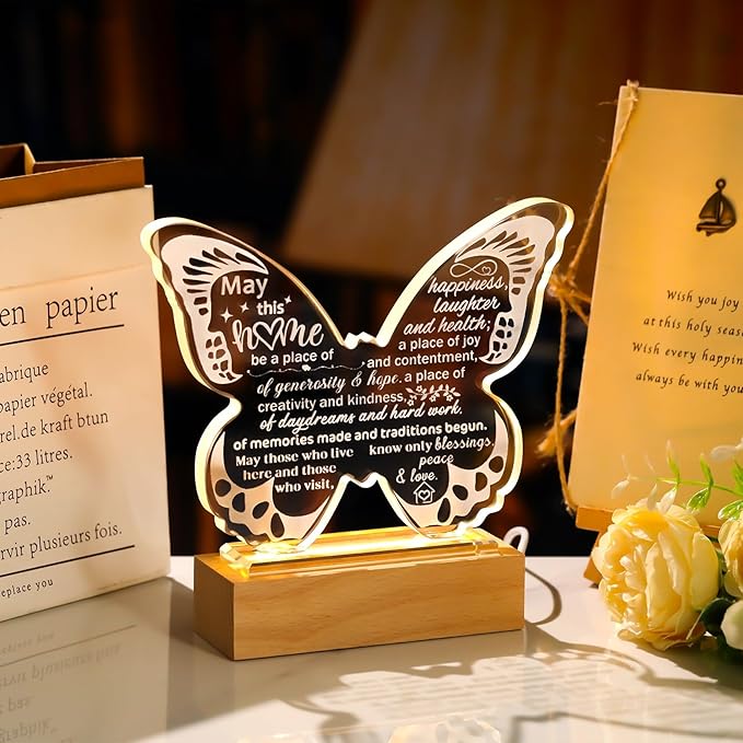 Ornalrist Housewarming Gifts New Home - Crystal Butterfly Keepsakes with Warm Light Base - Housewarming New Home Gifts for Couples, Women, Men, House Warming New Home Decor