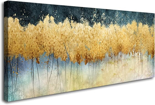 XXMWallArt FC2675 Canvas Wall Art Abstract Golden Forest Painting Modern Decor Abstract Canvas Prints for Living Room Bedroom Kitchen Home and Office Wall Decor