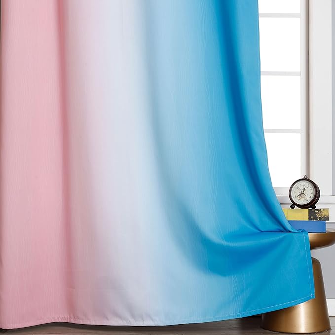 Pink and Blue Blackout Curtains 84 Inches Long, Ombre Grommet Thermal Insulated Blackout Curtains for Bedroom, Gradient Full Room Darkening Drapes for Living Room, 42x84 Inch,2 Panels