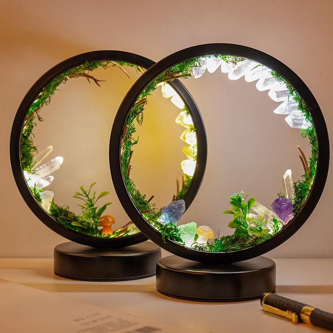 Runyangshi Forest Style Natural Citrine Night Light Healing Crystal USB Port 3 Colours Dimming Mode Lamp Suitable Night Lamp for Bedroom Home Decor Gift