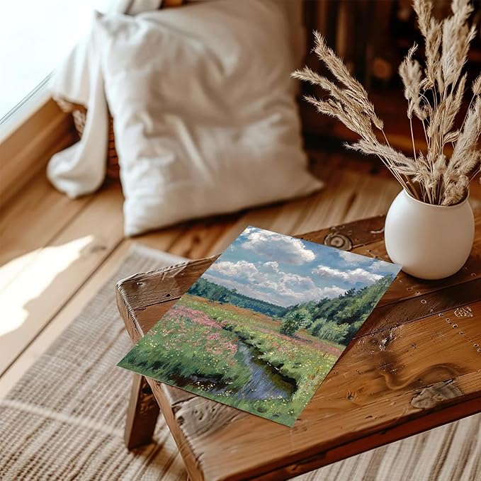 RETRART Vintage French Wall Art, Wildflower Landscape Painting Art - French Cottage Living Room Wall Decor - 8" x 10" Unframed Canvas Prints for Bedroom Living Room Bathroom Spring Landscape