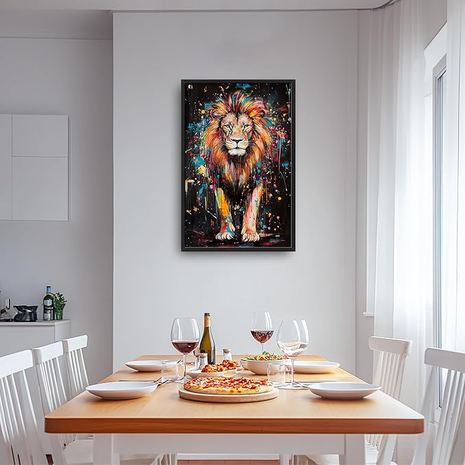 Lovira Graffiti Colorful Lion Large Wall Art Animal Canvas Wall Decor Pictures Prints Painting Framed Vertical Artwork for Living Room Bedroom Bathroom Men 24"x36"
