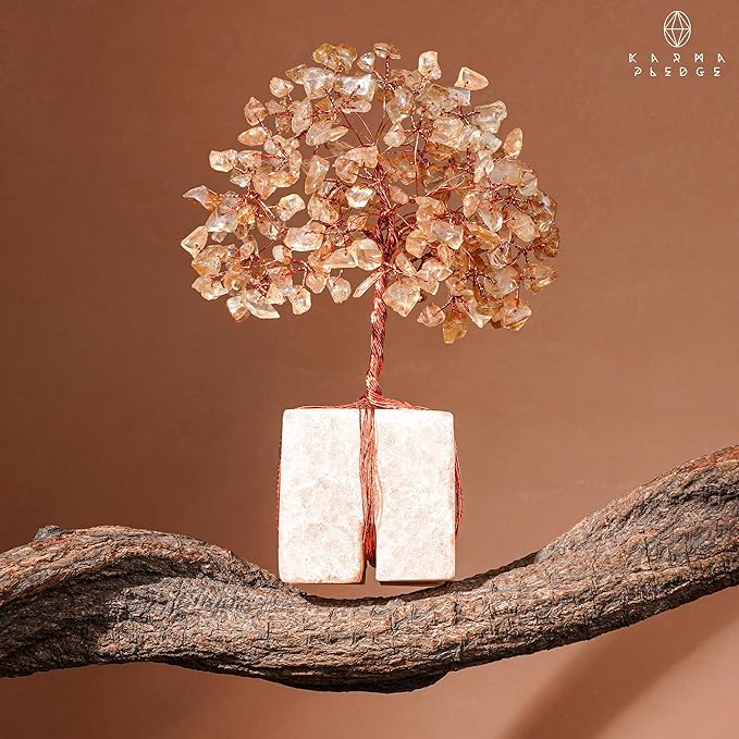 Crystal Tree for Birthday Gifts for Women, Handmade Raw Crystal Base Citrine Chakra Healing Crystal Tree of Life for Positive Energy, Money, Good Luck, Christmas Décor, Home and Office Decor
