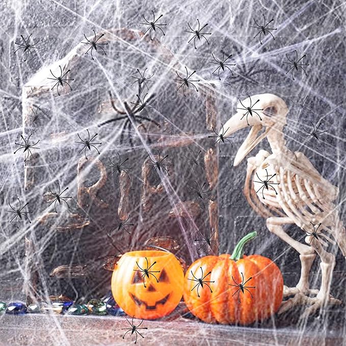 1000 Sqft Halloween Spider Web Decorations with 100 Fake Spiders Spooky Spider Webbing Decorations Indoor Outdoor Party Yard Decor Supplies for Bar Haunted House