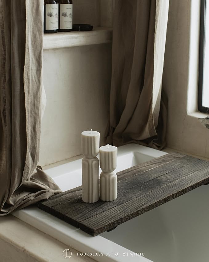 LAWA Hourglass Pillar Candle - Large Beautiful Handmade Pillar Scented Soy Wax Elegant Bubble Aesthetic Candle Housewarming Gift Home Room Shelf Decor Idea - White (Set of 2)