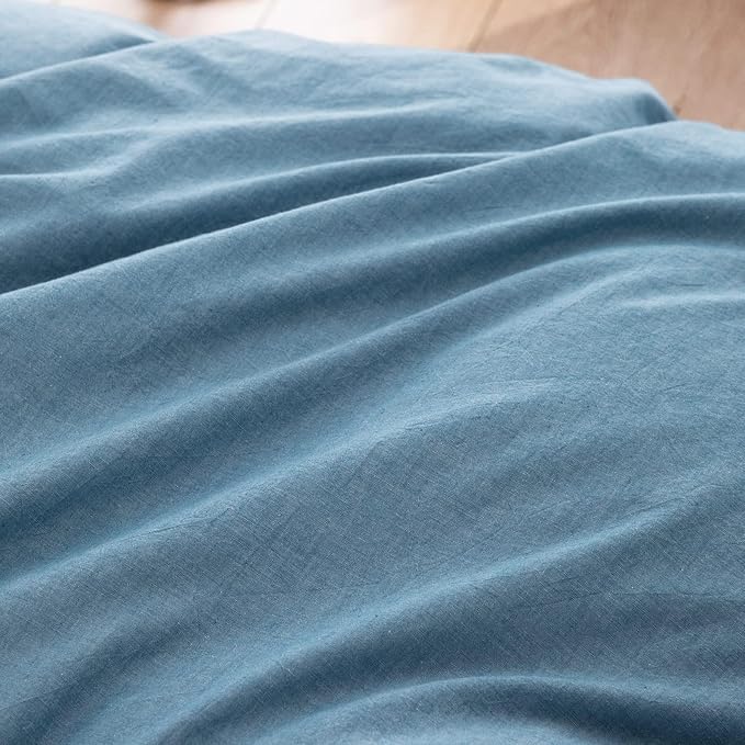 BESTOUCH Duvet Cover Set 100% Washed Cotton Linen Feel Super Soft Comfortable Chic Lightweight 3 PCs Home Bedding Set Solid Dark Blue Oversized Full