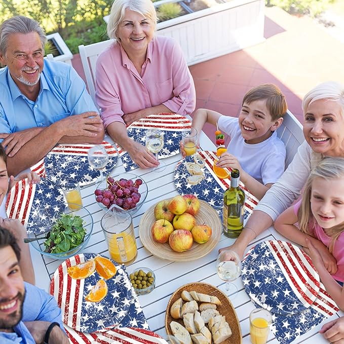 4th of July Oval Paper Plates 11inch Paper Plate and Napkin, Dish Tray American Flag Supplies Party Decoration Patriotic Supplies for Independence Veterans Labor Day Memorial Day Tableware, 25 Guest