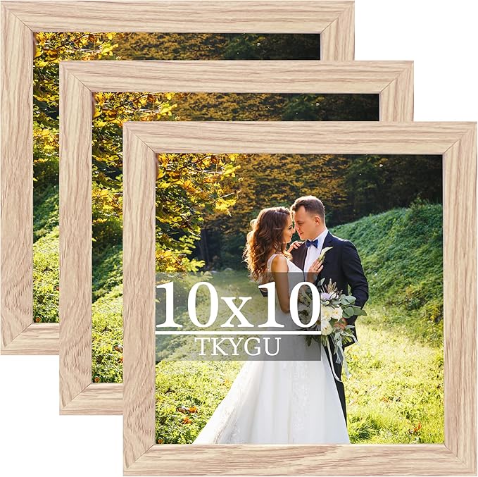 10x10 composite wood Picture Frame Set of 3, Real Glass for Rustic Natural 10x10in Poster Frames- Art Frame, Wall Hanging-Tabletop Display Gallery Family Wedding Memorial Pic Frame Best Gift