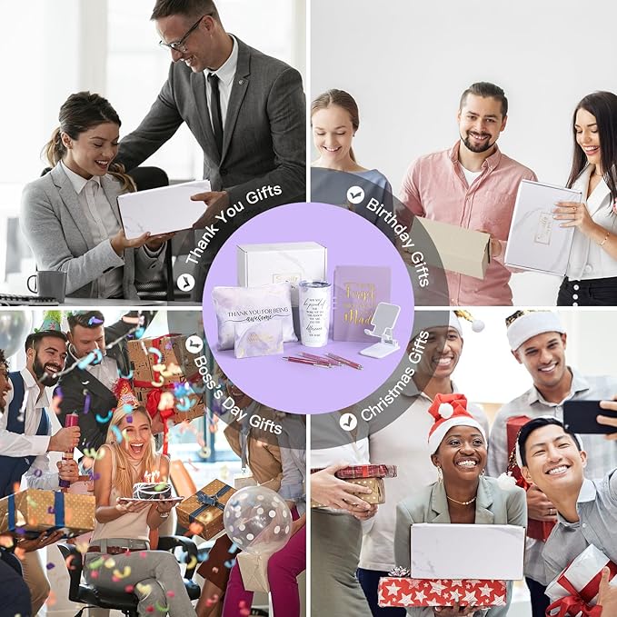Employee Appreciation Gifts, Appreciation Gifts for Coworkers, 8 Pcs Christmas Gift for Employees Coworkers Teacher Staff Principal Nurse, Cool Thank You Gifts Baskets w/ Tumbler Notebook (Purple)