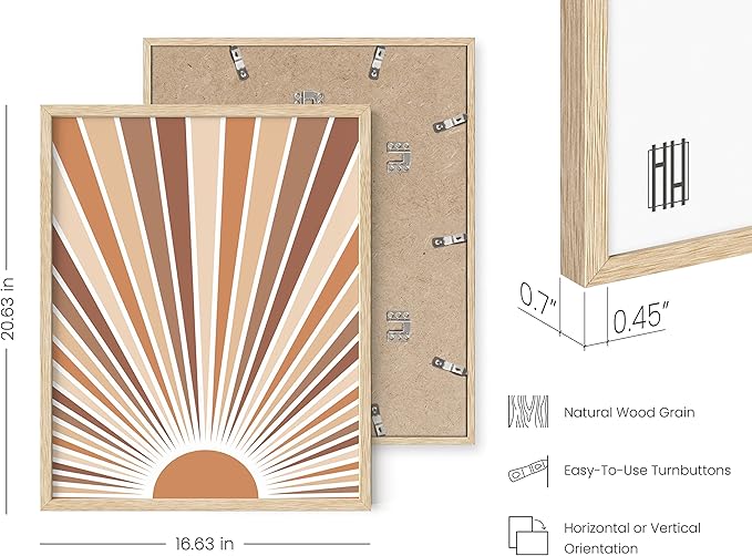 HAUS AND HUES Boho Art Prints Sun Wall Decor - Sun Art Print Boho Posters and Prints Wall Decor Rainbow Colored Sunshine Wall Art (Beige Framed, 16x20)