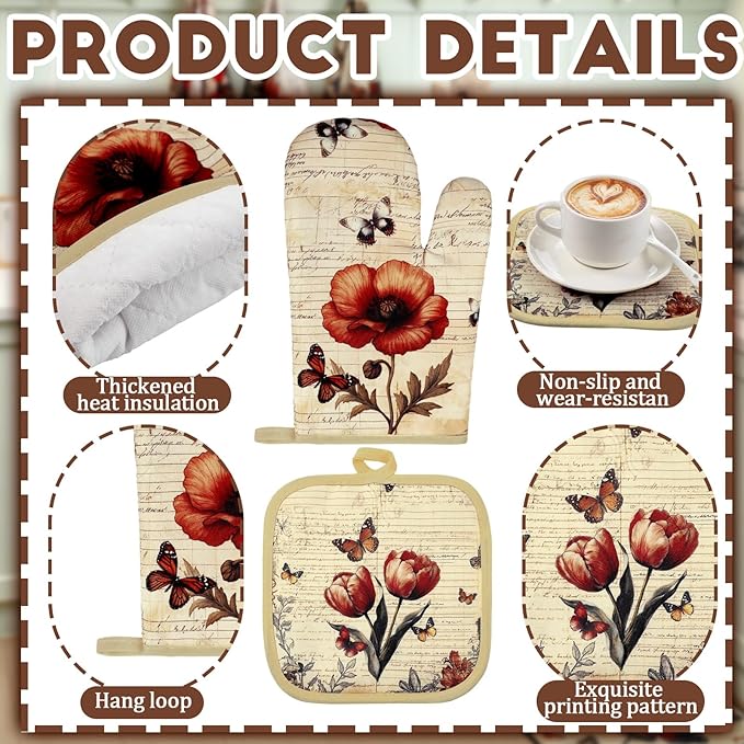 10 Pcs Butterfly Kitchen Decor Sets, 4 Butterfly Kitchen Dish Towels 2 Pot Holders 2 Oven Mitts Glove Non Slip Rugs and Mats for Floor Home Decorations Accessories Christmas Farmhouse Gifts