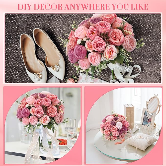 Geosar 16 Bundles Artificial Peonies Flowers Fake Silk Peony Bouquet Faux Peonies Flowers Bulk for Decoration Vase Florals Arrangements Wedding Party Table (Pink Lavender)