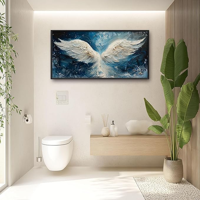 Angel Wings Large Wall Art for Living Room Framed, Angel Wall Decor Pictures, Christian Holy White Wing Canvas Print Painting, Aesthetic Artwork Bedroom Office Home Decor 60"x30"