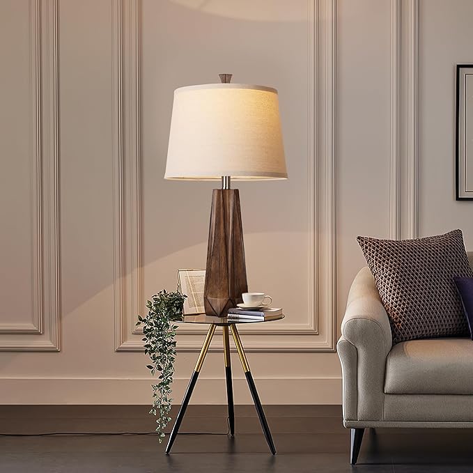 WIHTU 3 Color Temperature Table Lamps Set of 2, Beside Lamp with Linen Shade, 27'' Wood Grain Color Modern Table Lamp for Living Room, Resin Desk Lamp for Nightstands Bedroom Decor (2 Bulbs Included)