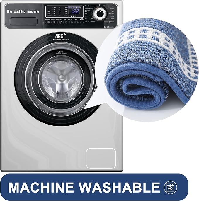 COSY HOMEER Kitchen Rugs Non-Slip 20x30/20x48 Inch Thick Polypropylene Standing Mat for Home Machine Washable, Blue