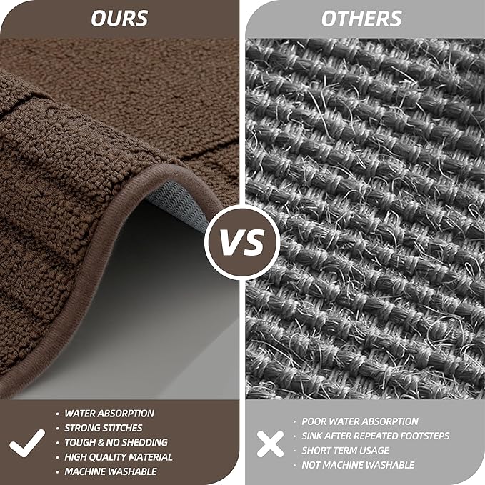 BEQHAUSE-Kitchen-Rugs-Anti-Slip-Kitchen-Mats-for-Floor Absorbent Kitchen Mat Set of 2 Washable Kitchen Runner Rug with TPR Non Skid Backing,Brown 24x35inch/24x60inch