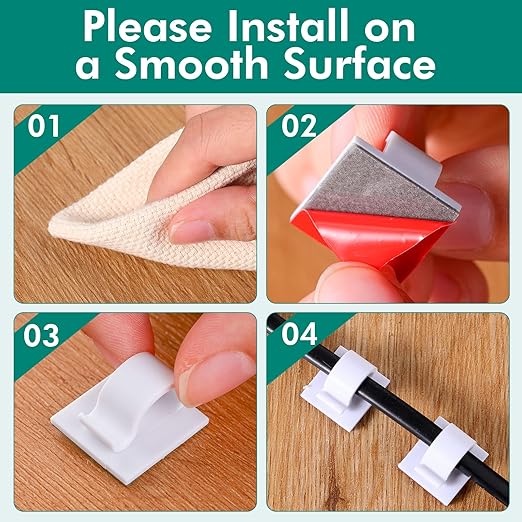 Namalu 60 Pieces Mini Cable Clips Hooks Christmas Light Clips Self Adhesive Light Hooks Cord Clips for Desk Outdoor String Lights(Small,White)