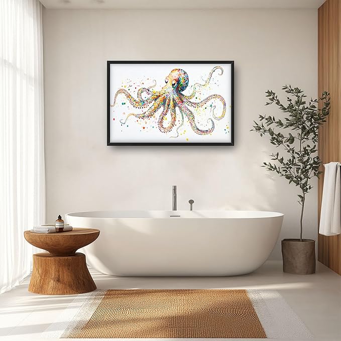 Octopus Large Wall Art for Living Room Framed, Octopus Wall Decor Pictures, Colorful Ocean Animal Canvas Print Painting, Aesthetic Artwork Bedroom Office Home Decor 36"x24"