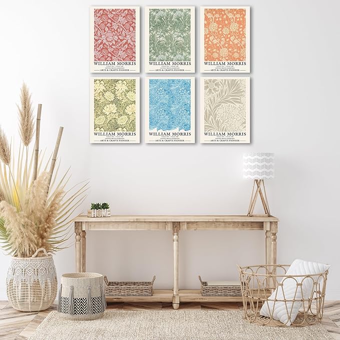COSCTOR Set of 6 William Morris Wall Art Decor Canvas Framed 6 Pieces Vintage Abstract Minimalist for Bedroom Living Room Bathroom Hallway Home Decoration(Framed, 9x12)