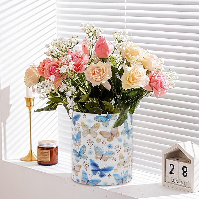 Kitchen Utensil Holder,7.2″Extra Large Stable Pattern Ceramic Utensil Crock,Utensil Organizer for Countertop,Kitchen Decor,Utensil Holder for Housewarming,Wedding Gift (Butterfly)