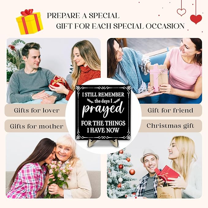 I Still Remember the Days I Prayed Wooden Sign, Christian Sign Home Decor Wooden Plaque for Rustic Home Farmhouse Office Living Room Desk Shelf Decor (black, 5.9x5.9inches)