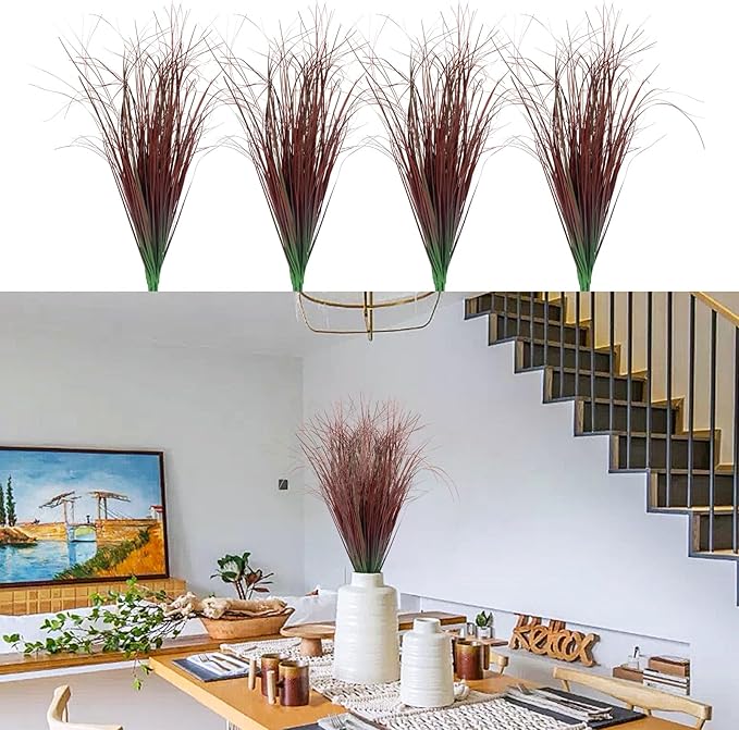 12Pcs Artificial Grass Plants, Faux Shrubs Wheat Grass, Artificial Tall Grasses Fake Plants for Outdoor Decor,Artificial Greenery Stems Weed for Room Indoor Home Decor(Red)