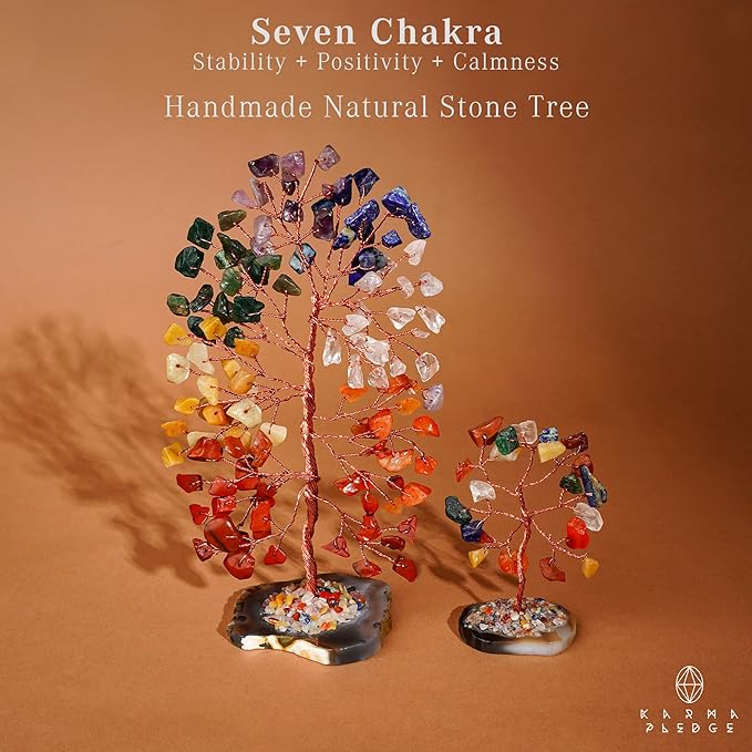 Crystal Tree for Positive Energy, 7 Chakra Tree of Life Healing Crystals & Stones, Money Bonsai Trees Pack of 2, Feng Shui Décor for Home and Office Desk Decoration, Good Luck Gifts for Women & Men