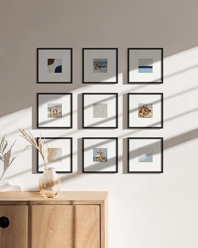 HAUS AND HUES Set of 25 8x8 Picture Frame - 8x8 Frame Square Picture Frames Black Frames for Gallery Wall, 8 x 8 Frame Wood Picture Frames with Mat, Square Frames 8 by 8 Frame (Black Frame)