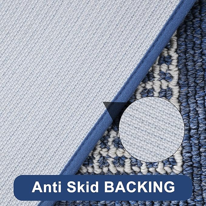 COSY HOMEER Kitchen Rugs Non-Slip 20x30/20x48 Inch Thick Polypropylene Standing Mat for Home Machine Washable, Blue