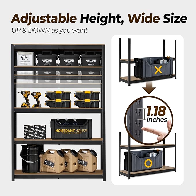 HOMEDANT House 48" Wide Boltless Heavy Duty Garage Storage Shelving Adjustable 5-Tier Metal Shelves Laminated Organization Shelf Industrial Utility Rack for Pantry Warehouse Office Store 3Pack
