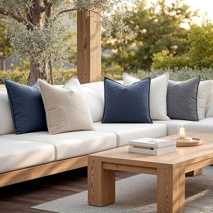 MIULEE Decorative Linen Euro Sham Pillow Covers 24x24 Indigo Blue Boho Farmhouse Neutral Couch Throw Pillows for Bed Pack of 2 Accent Coastal Modern Pillowcase Summer Sofa Livingroom Home Decor