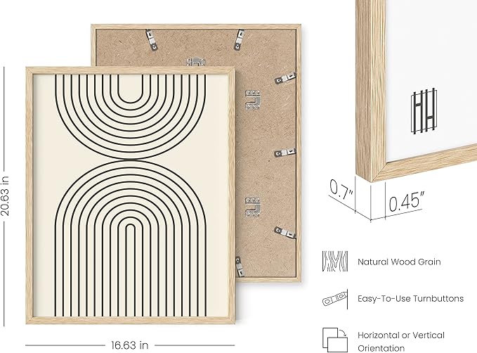 HAUS AND HUES Neutral Wall Art Prints for Wall Decor - Boho Art Wall Prints Mid Century Modern Decor Line Art and Geometric Wall Decor Black Semi Circles Reflected (16x20 Framed Beige)