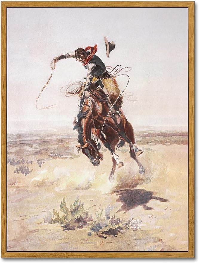 KBKBART Vintage Western Framed Canvas Wall Art, Western Art Prints Wall Decor, Western Cowboy Pictures Southwestern Artwork Prints Farmhouse Wall Decor for Bedroom Bathroom Decor (16"x24")