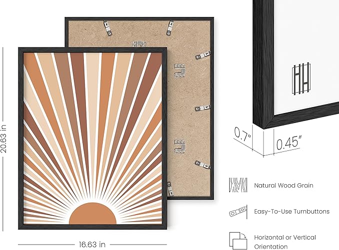 HAUS AND HUES Boho Art Prints Sun Wall Decor - Sun Art Print Boho Posters and Prints Wall Decor Rainbow Colored Sunshine Wall Art (Black Framed, 16x20)