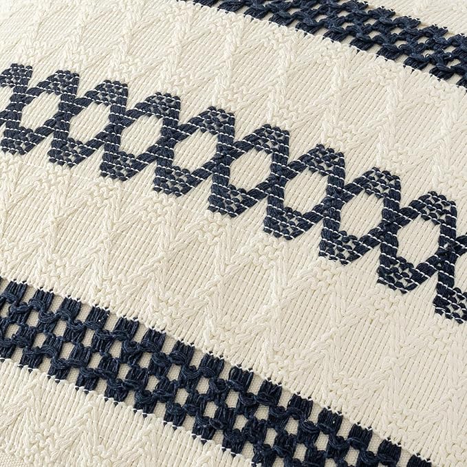 MIULEE Set of 2 Navy Blue Boho Decorative Pillow Covers 20x20 Inch Farmhouse Rustic Couch Throw Pillows Modern Spring Cotton Cushion Covers Retro Cute Macrame Woven Home Decor for Bed Sofa Chair
